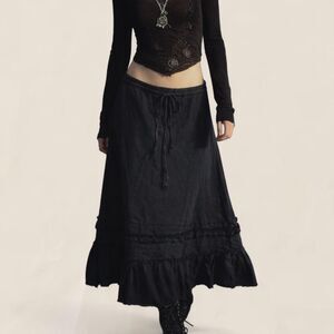 Vintage Old Navy Black Linen Maxi Skirt | Small medium witchy Whimsy Goth Boho